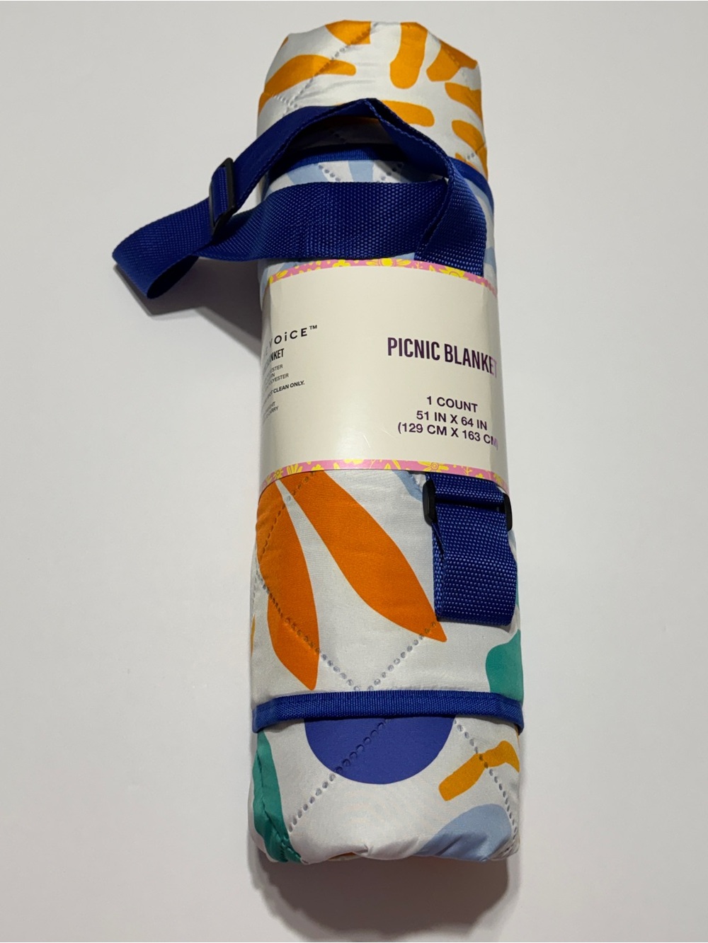 Choices Picnic Blanket Roll in White with Orange, Blue and Teal Accents